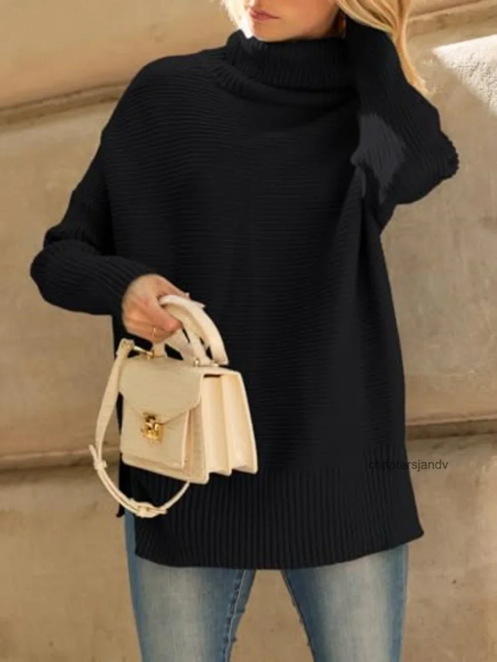 Oversized Roll Neck Turtleneck Sweater Long Tunic Pullover